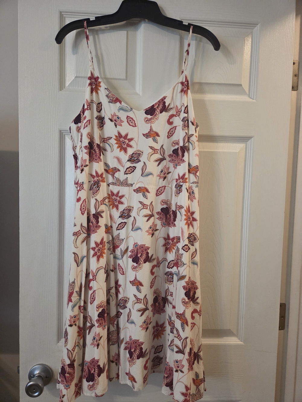 LOFT White Mini Sundress with Burgundy & Rust Floral Print